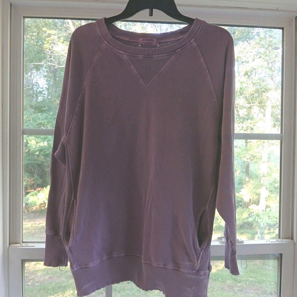 Zenana Vtg Wash Purple Pigment Dyed French Terry Pullover Sweatshirt Pockets L